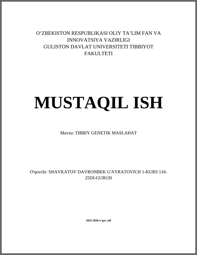 TIBBIY GENETIK MASLAHAT
