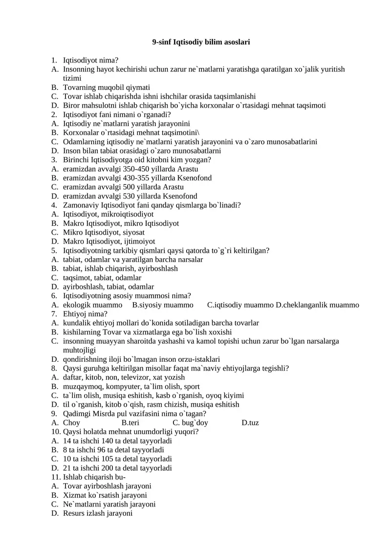 9-sinf Iqtisodiy bilim asoslari