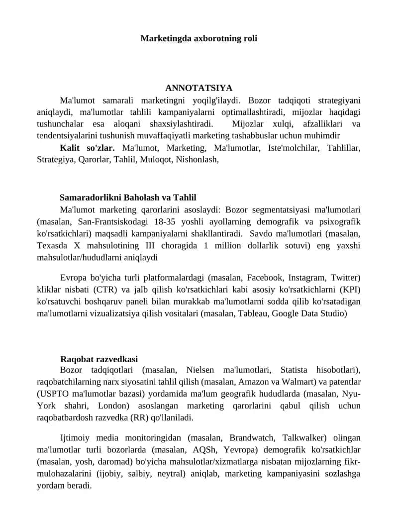 Samaradorlikni Baholash va Tahlil