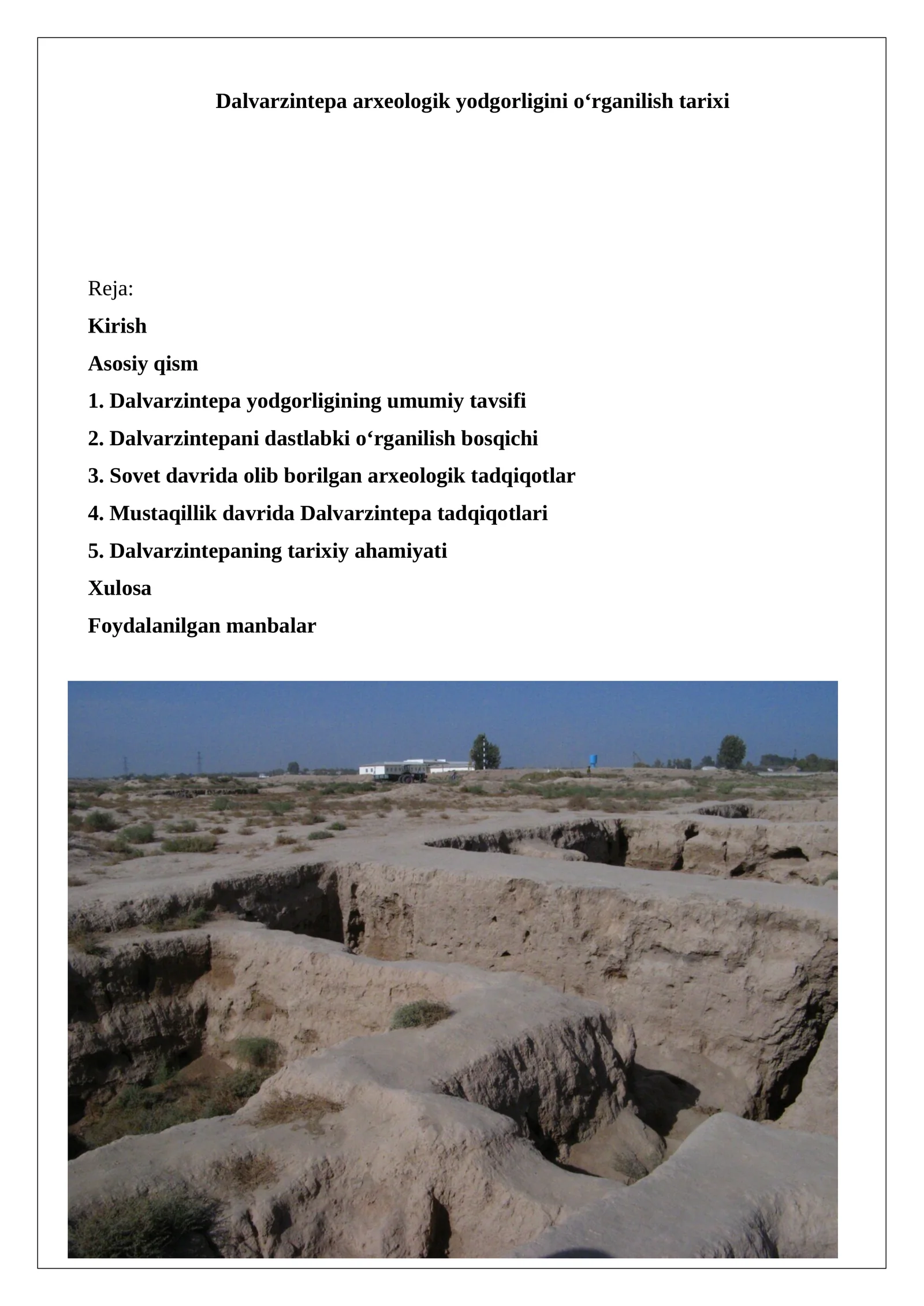 Dalvarzintepa arxeologik yodgorligini o‘rganilish tarixi