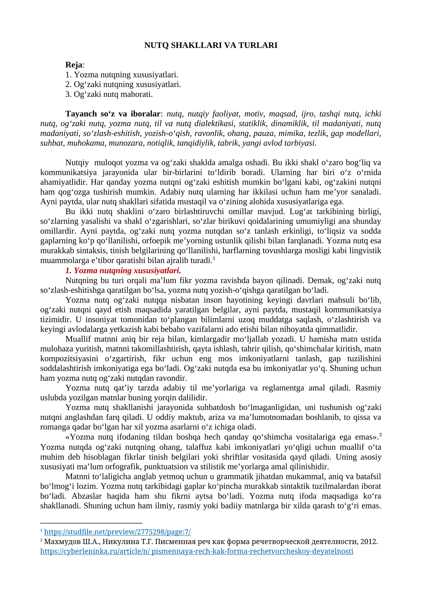 Nutq Shakllari va Turlari