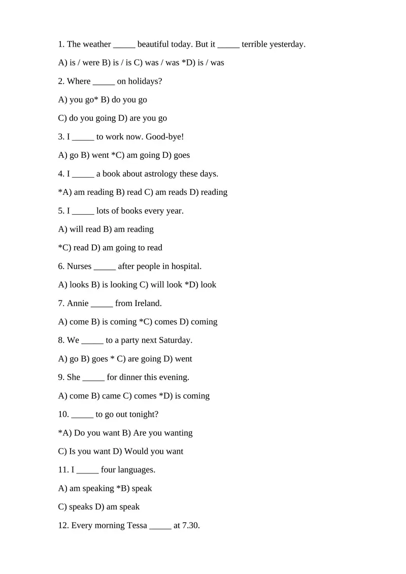 English language test questions