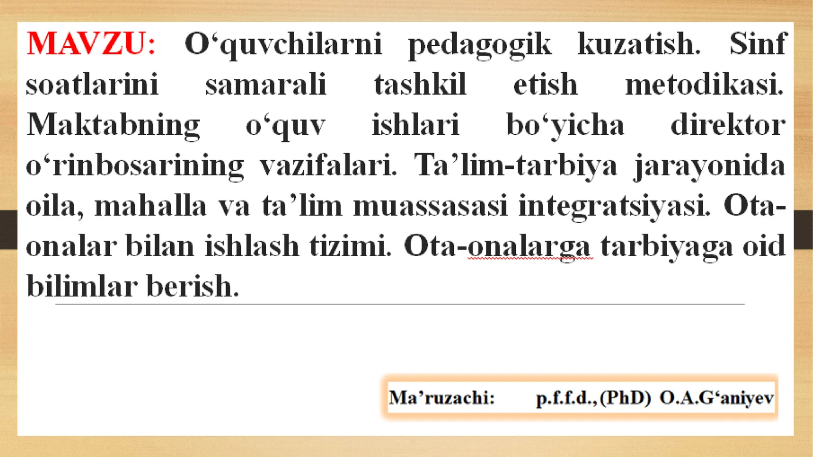 O‘quvchilarni pedagogik kuzatish. Sinf soatlarini samarali tashkil etish metodikasi
