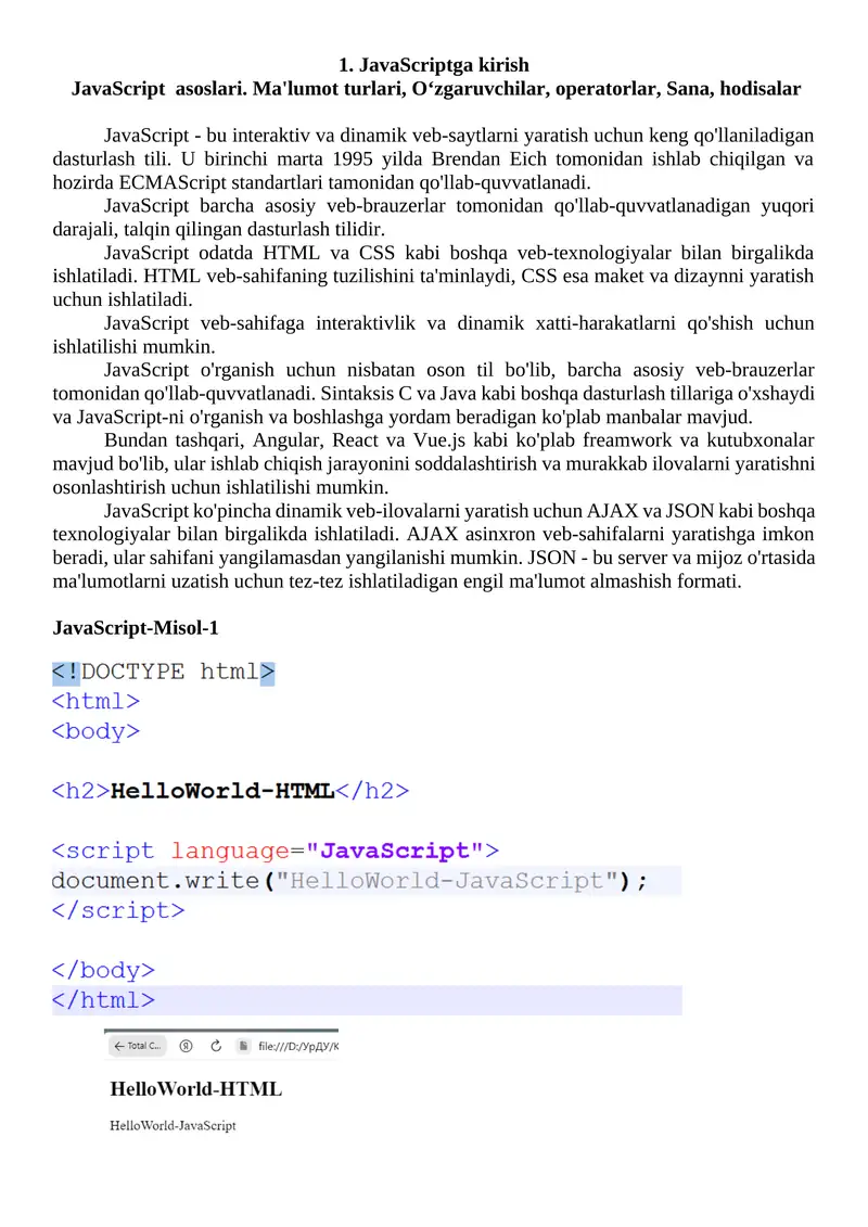 JavaScriptga kirish