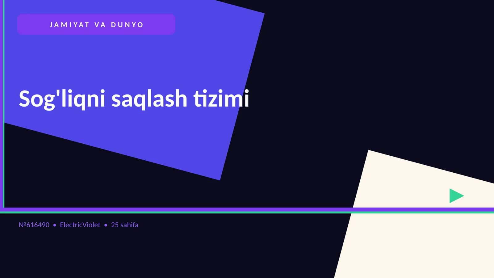 JAMIYAT VA DUNYO Sog'liqni saqlash tizimi