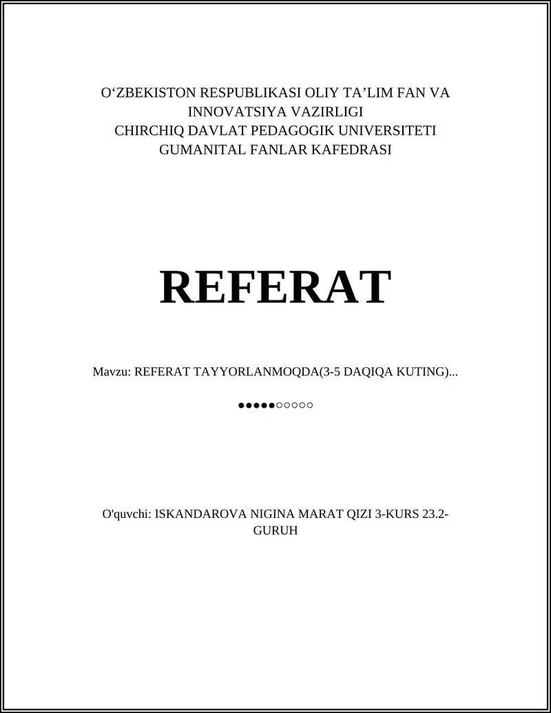 Referat mavzusi tanlash va chegaralash