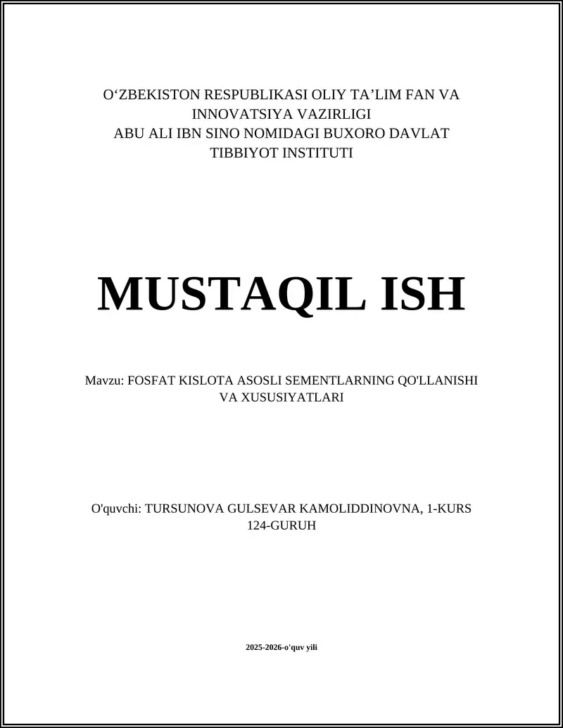 Fosfat kislota asosli sementlarning qo'llanishi va xususiyatları