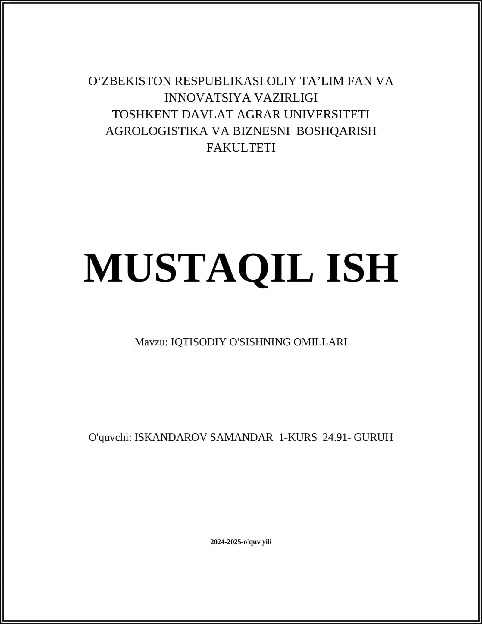 IQTISODIY O'SISHNING OMILLARI