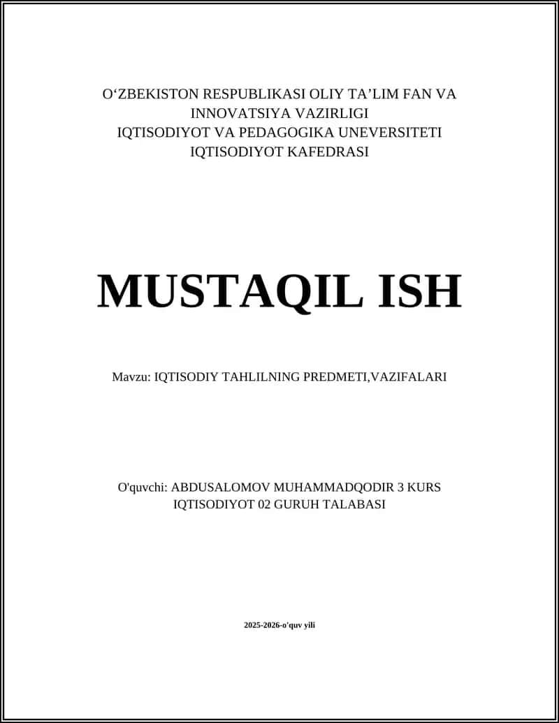 Iqtisodiy tahlilning predmeti va mazmuni