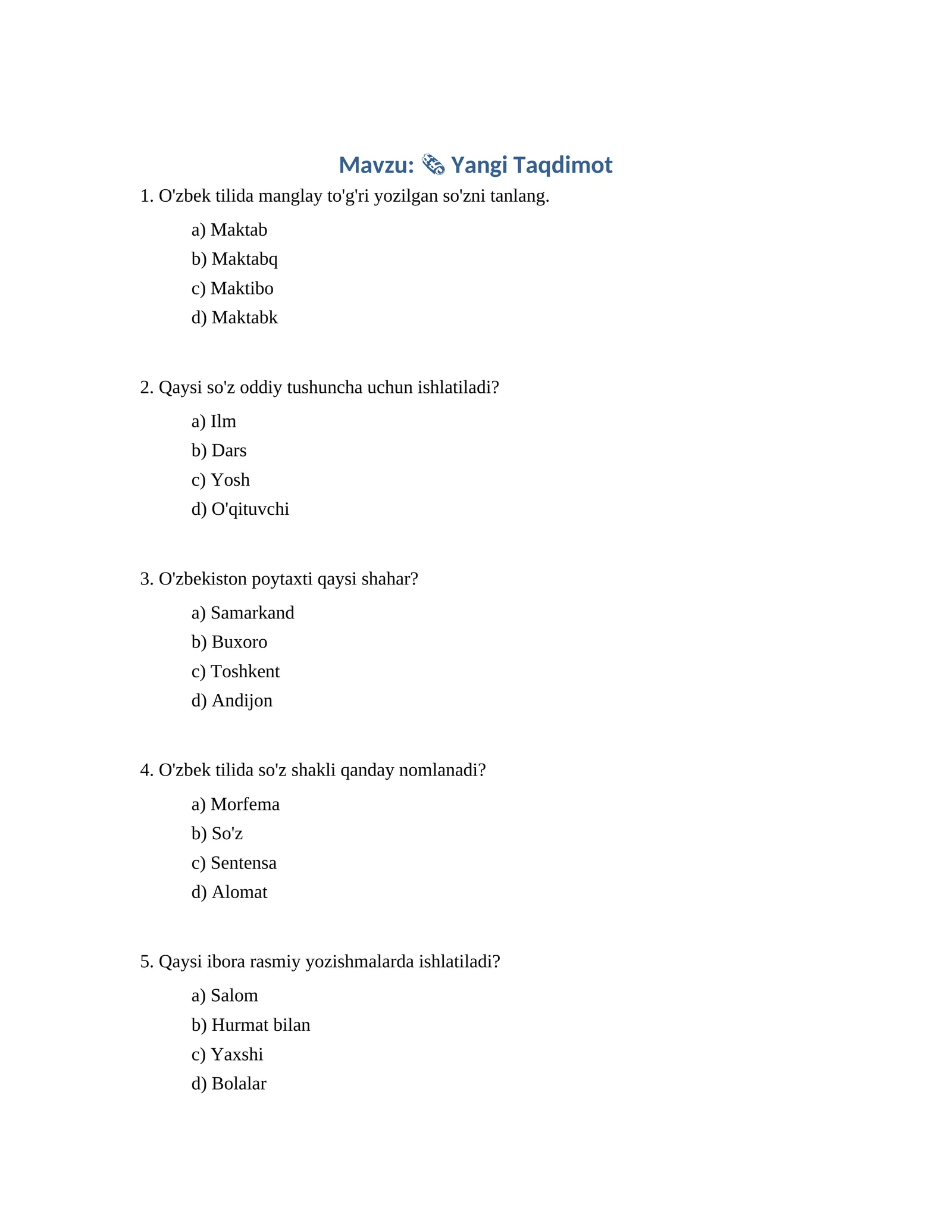 Mavzu: 🗞 Yangi Taqdimot