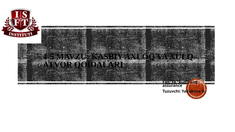 Kasbiyaxloq va xulq-atvorqoidalari