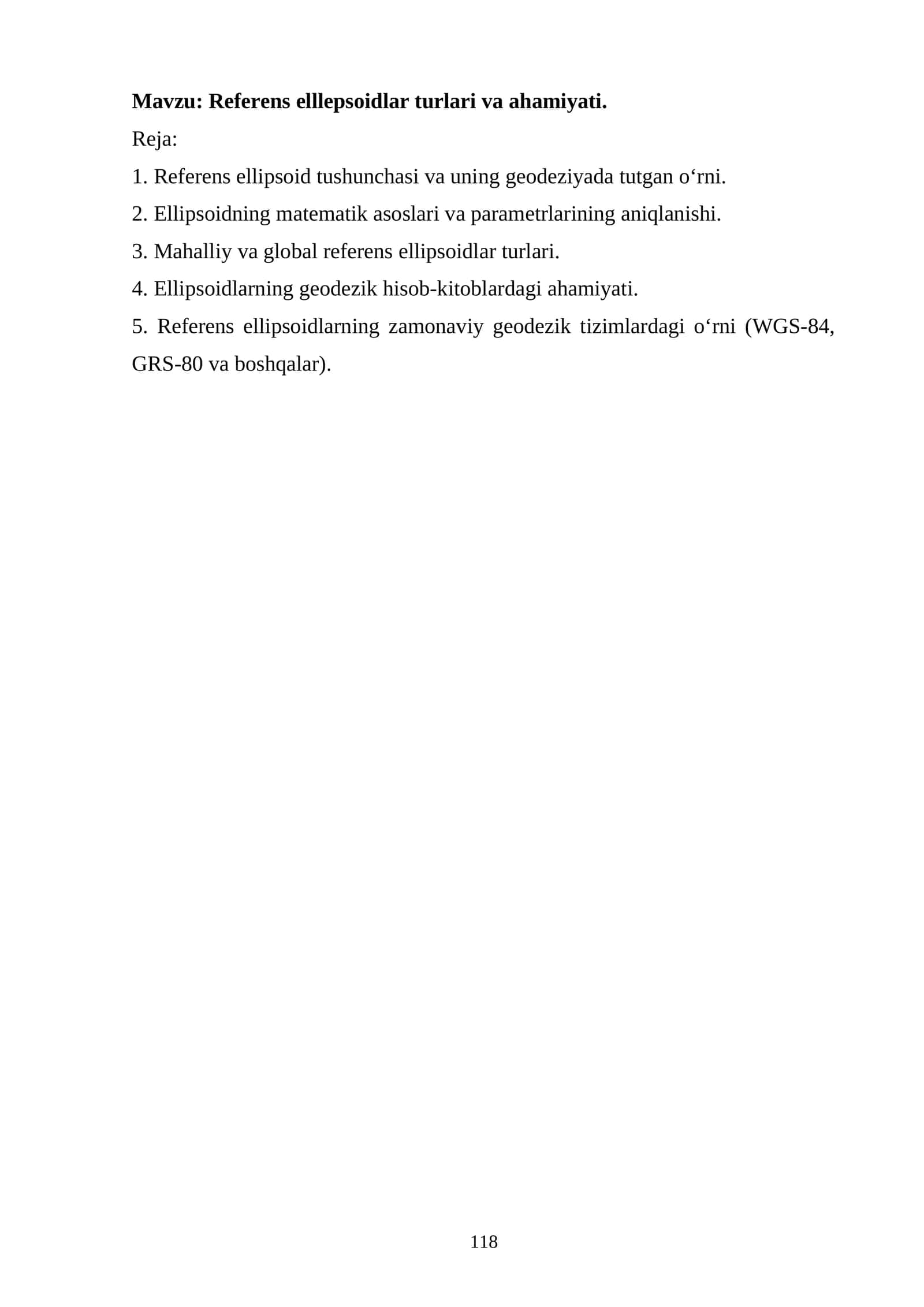 Referens ellipsoidal turlari va ahamiyati