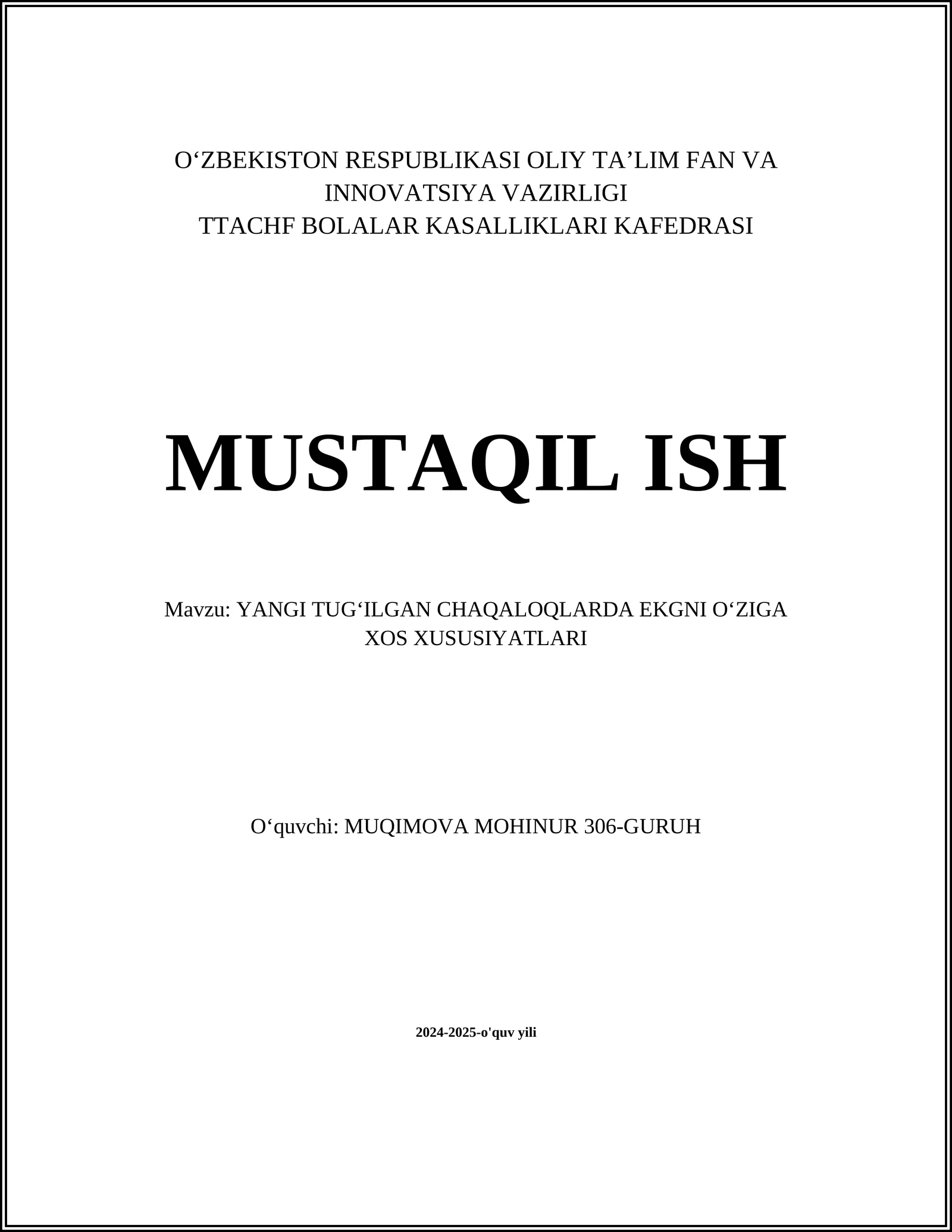 Yangi tugʻilgan chaqaloqlarda EKG asosiy parametrlari
