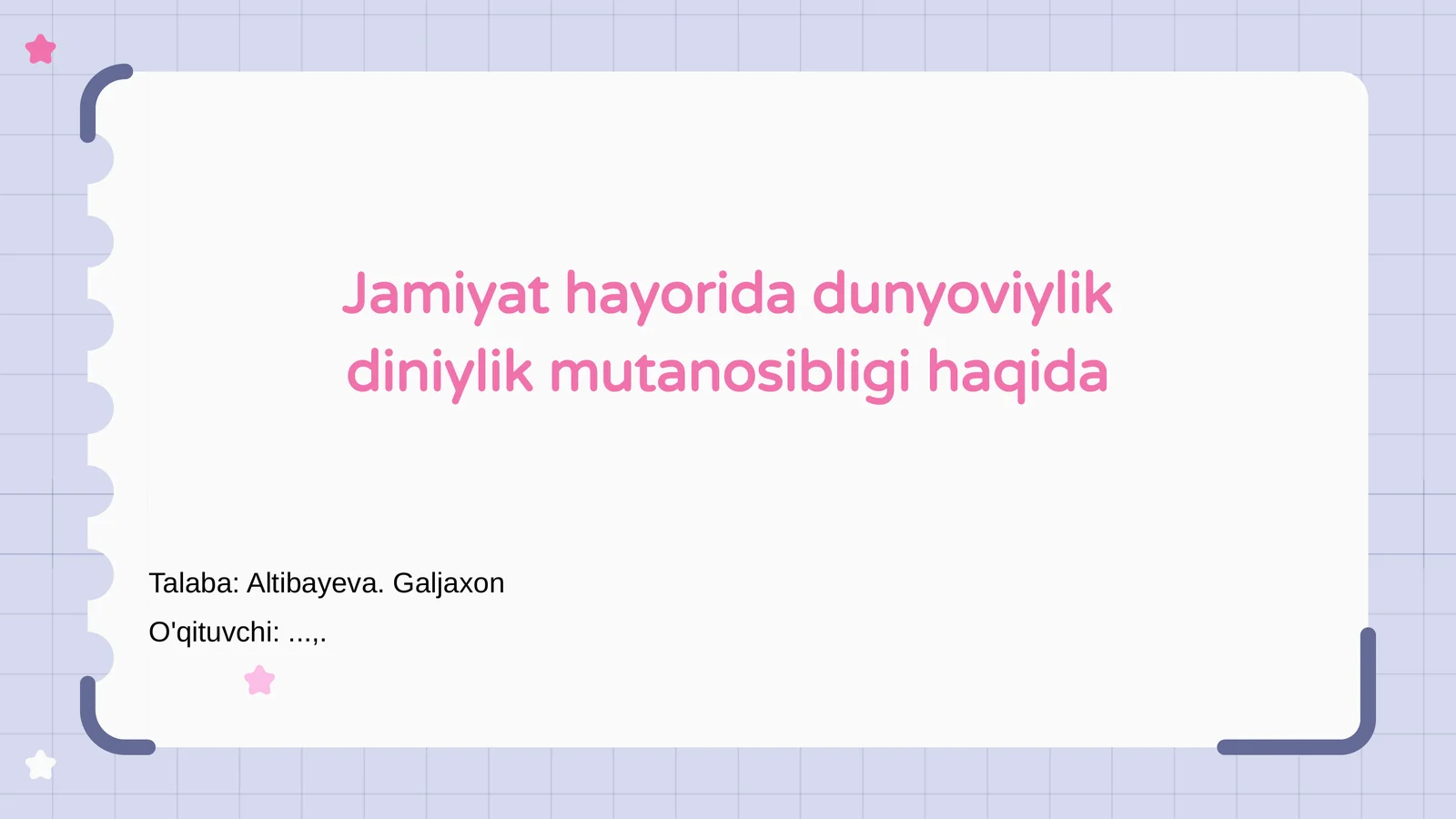 Jamiyat hayorida dunyoviylik diniylik mutanosibligi haqida