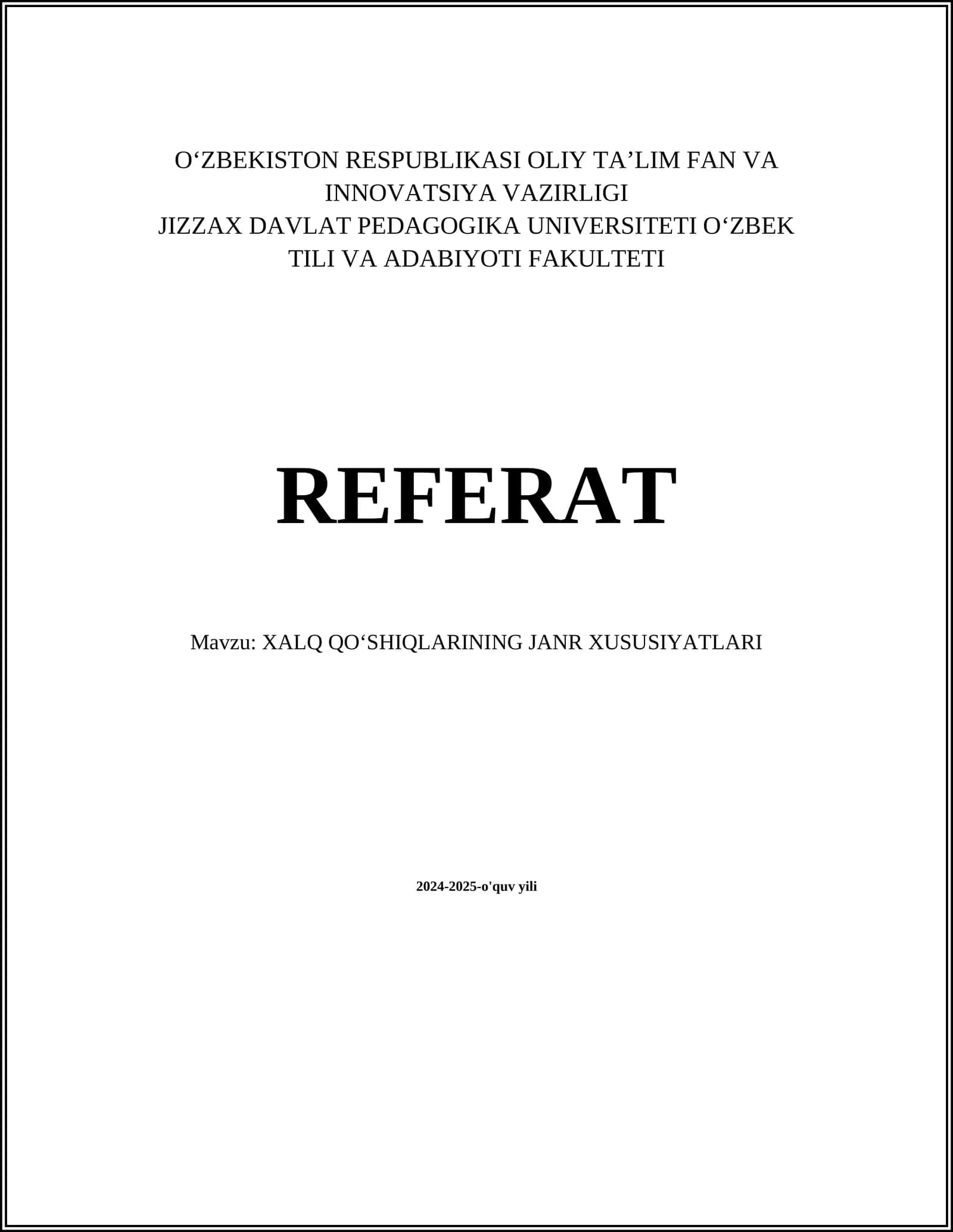 XALQ QO‘SHIQLARINING JANR XUSUSIYATLARI
