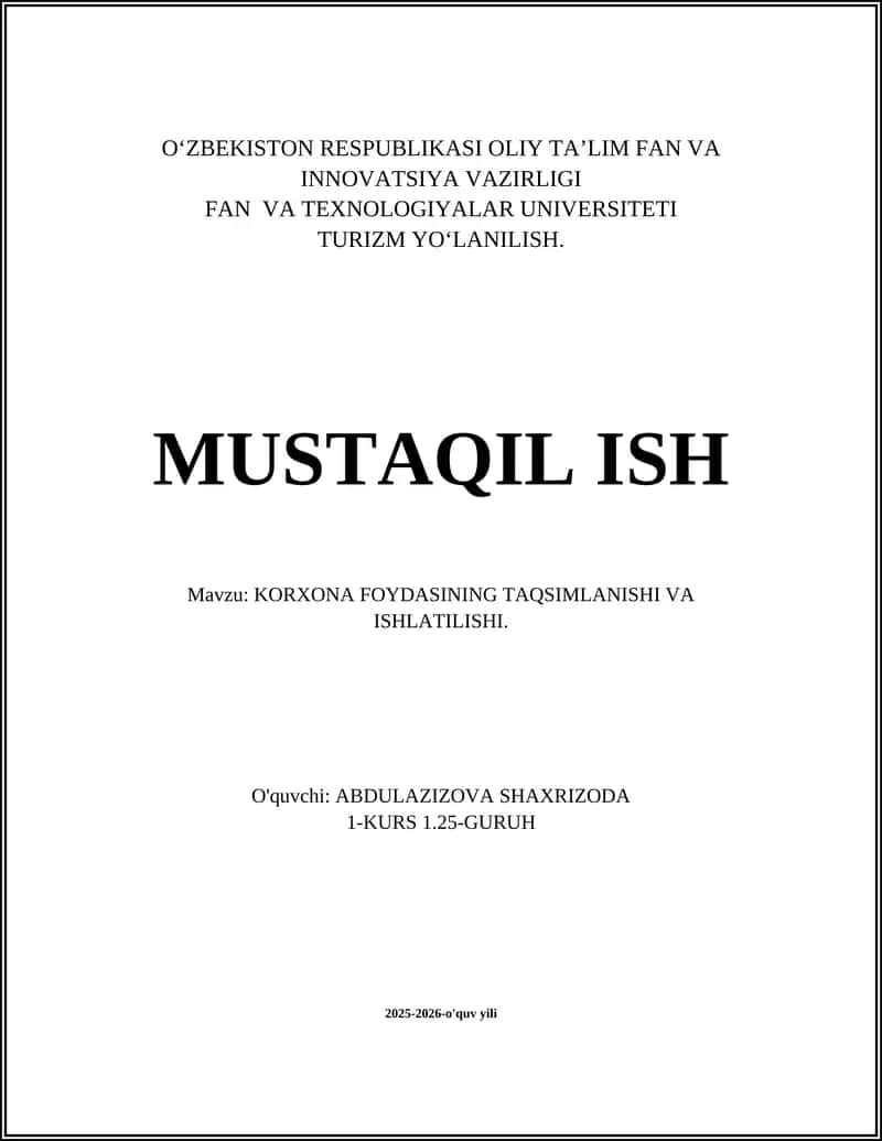 KORXONA FOYDASINING TAQSIMLANISHI VA ISHLATILISHI