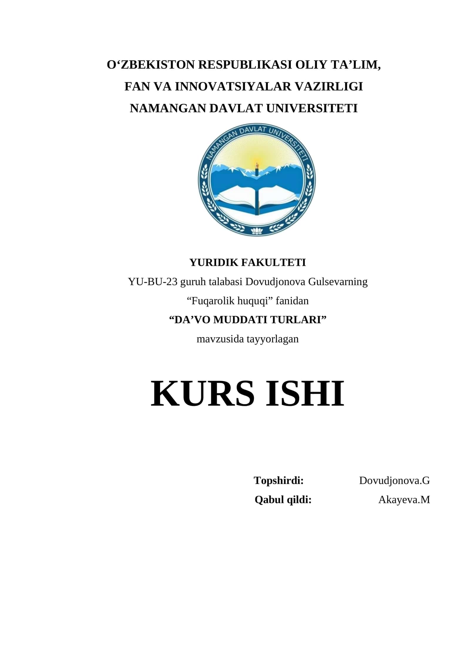 DA’VO MUDDATI TURLARI