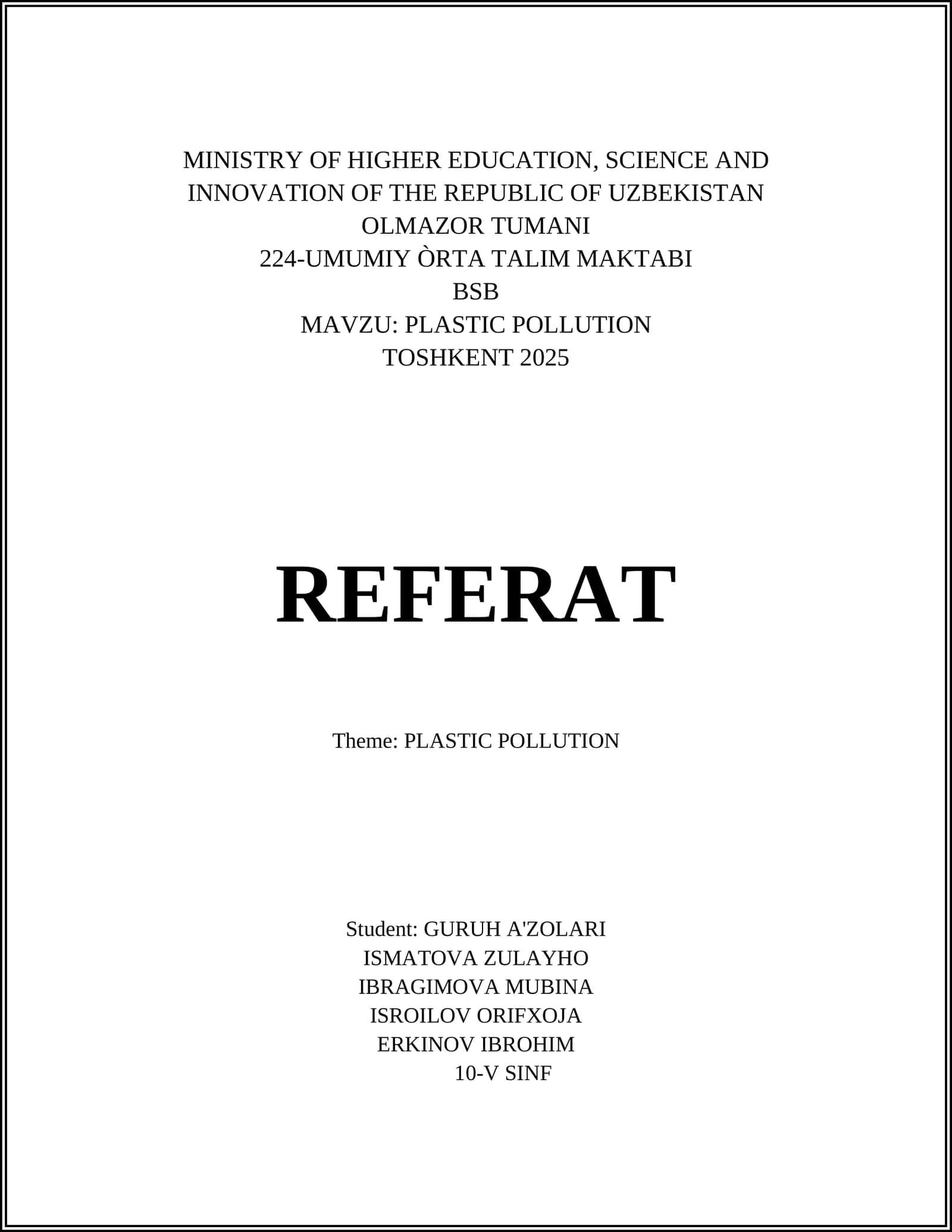 PLASTIC POLLUTION