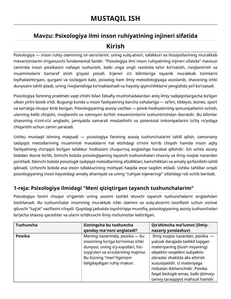 Psixologiya ilmi inson ruhiyatining injineri sifatida