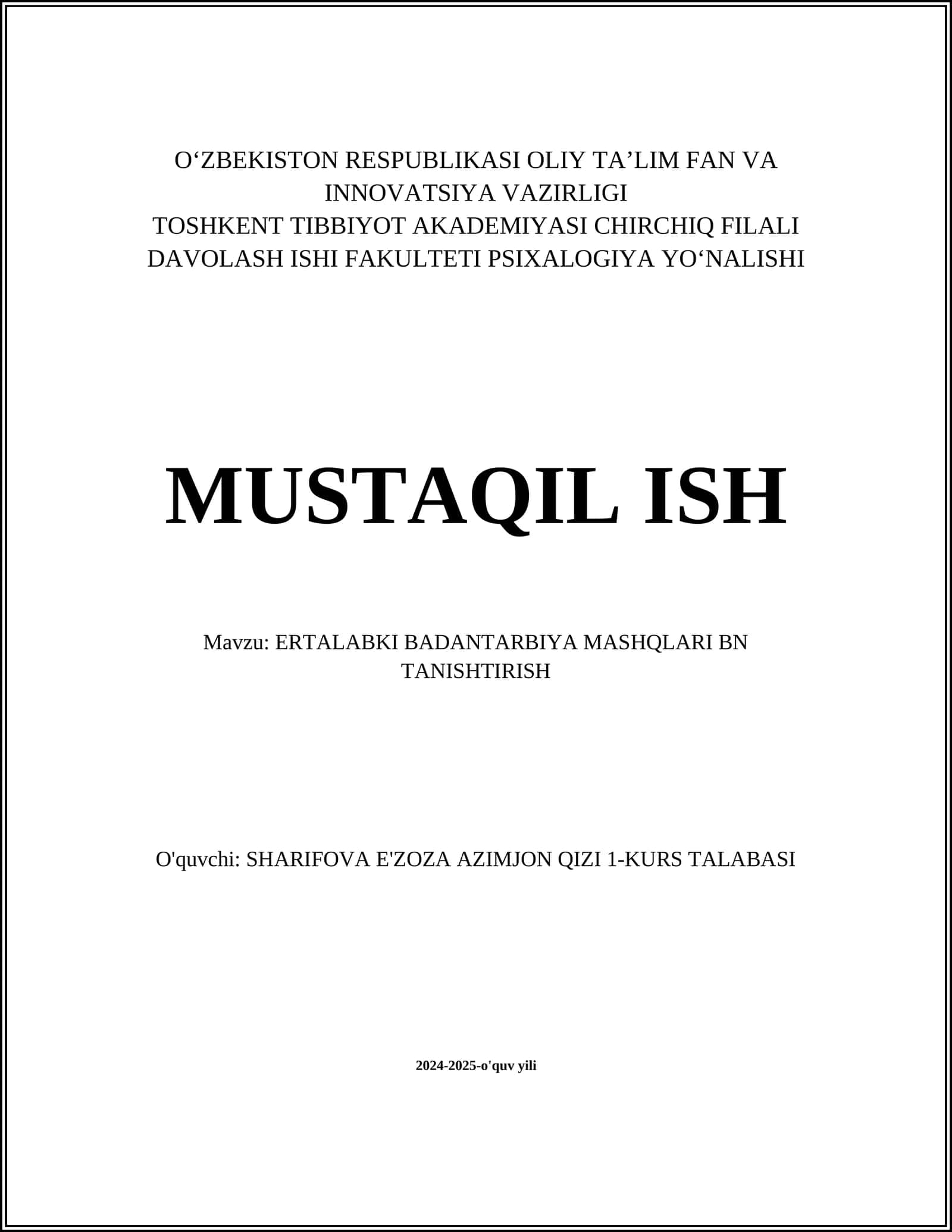 ERTALABKI BADANTARBIYA MASHQLARI BN TANISHTIRISH