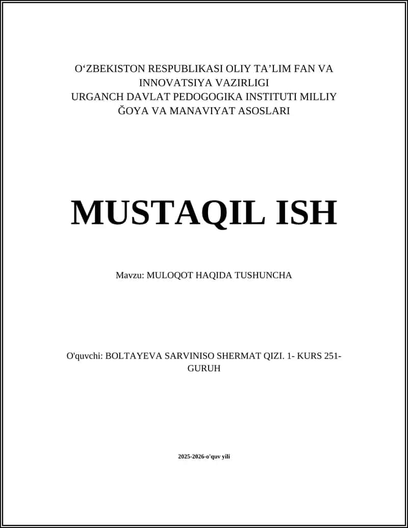 MULOQOT HAQIDA TUSHUNCHA