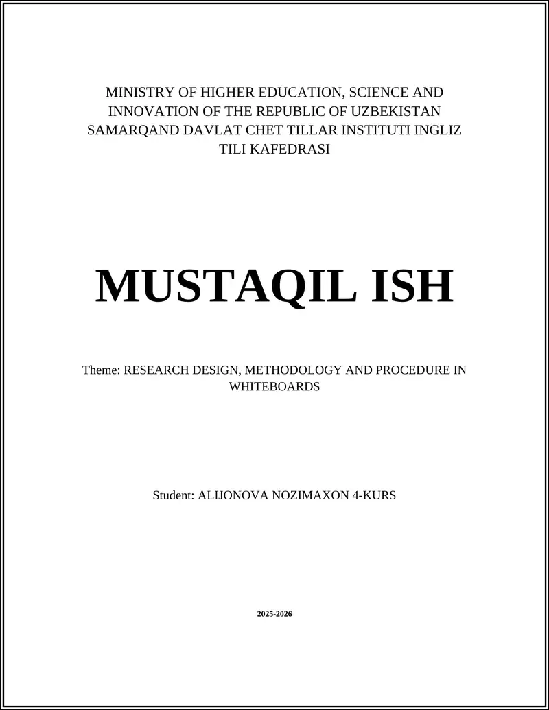 Research Design, Methodology and Procedure in Whiteboards