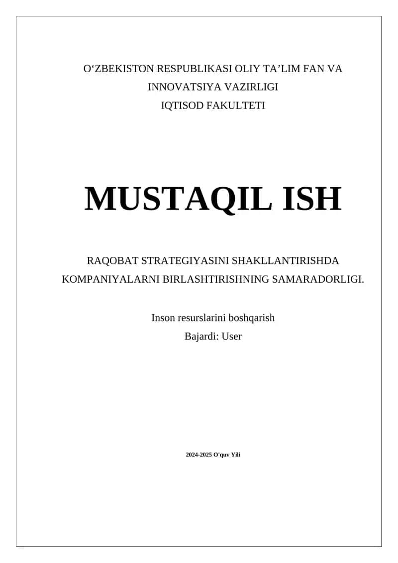 Kompaniyalarni birlashtirishning samaradorligi