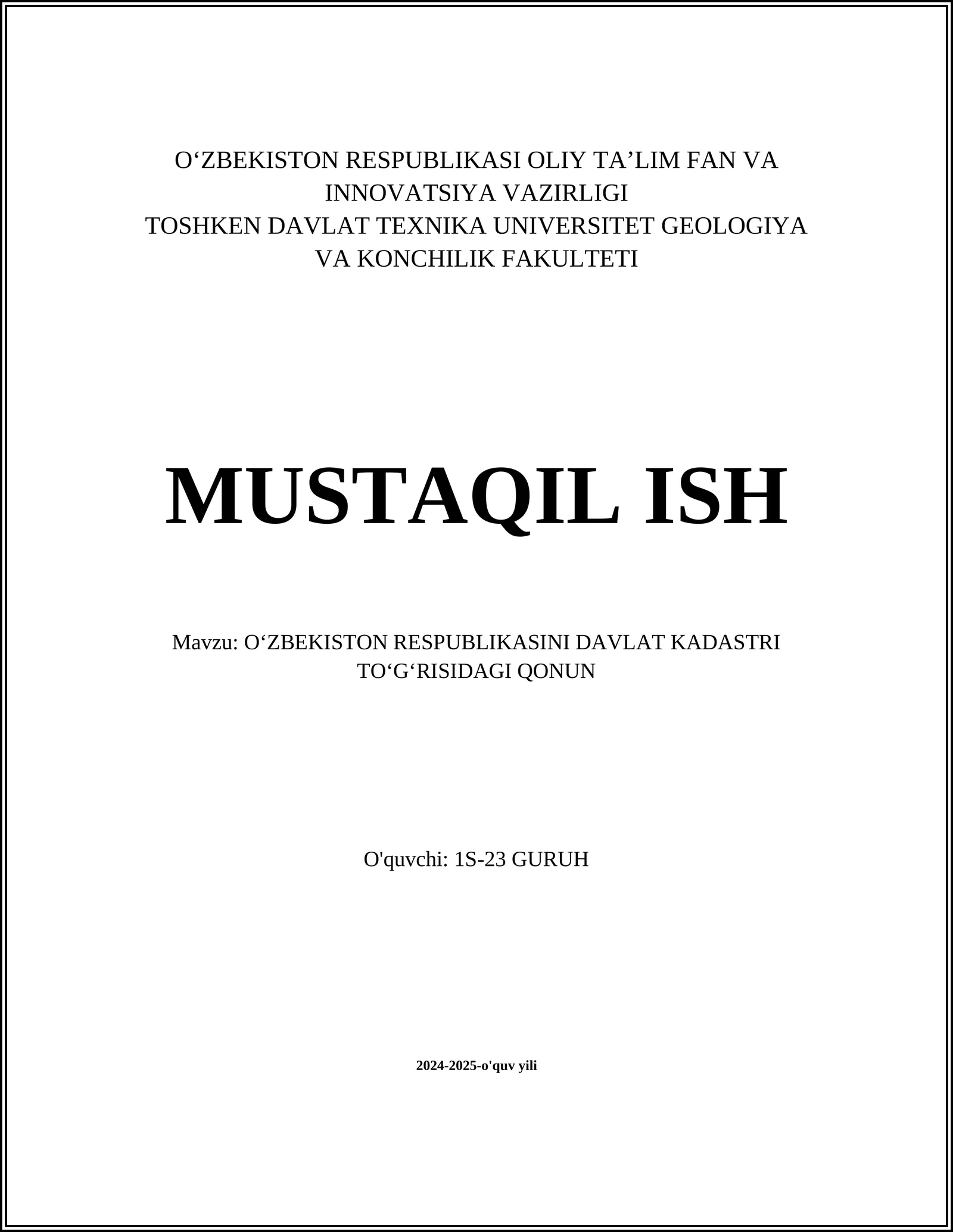 OʻZBEKISTON RESPUBLIKASINI DAVLAT KADASTRI TOʻGʻRISIDAGI QONUN