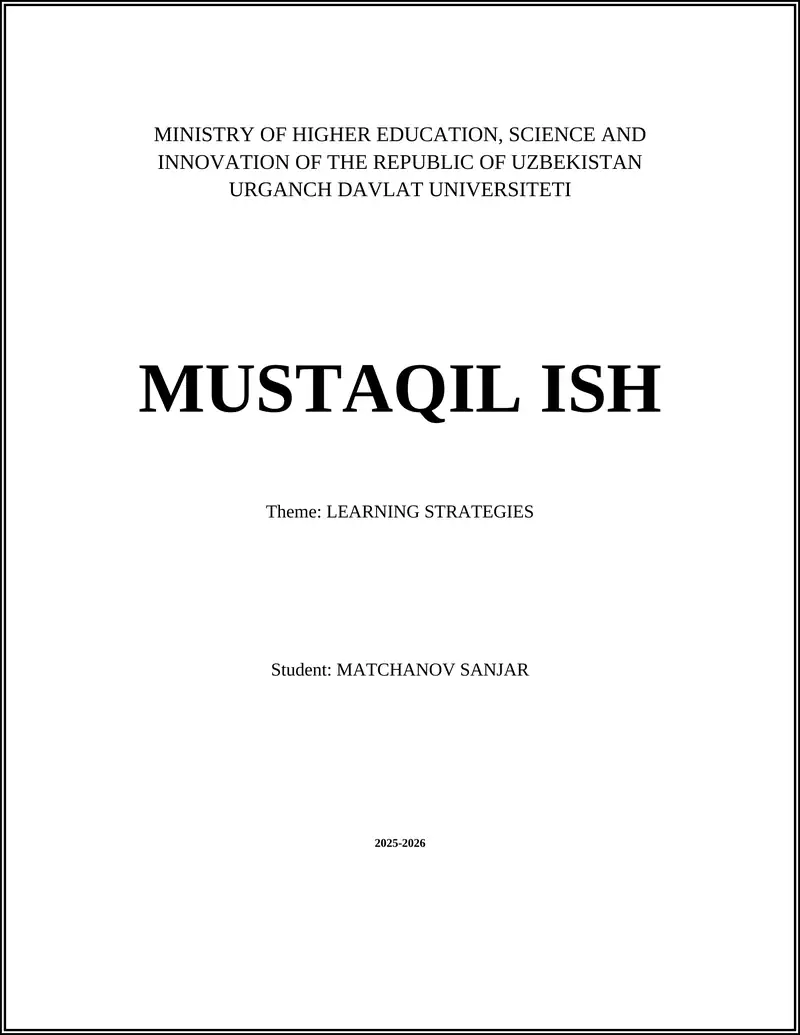 MUSTAQIL ISH Learning Strategies 2025-2026