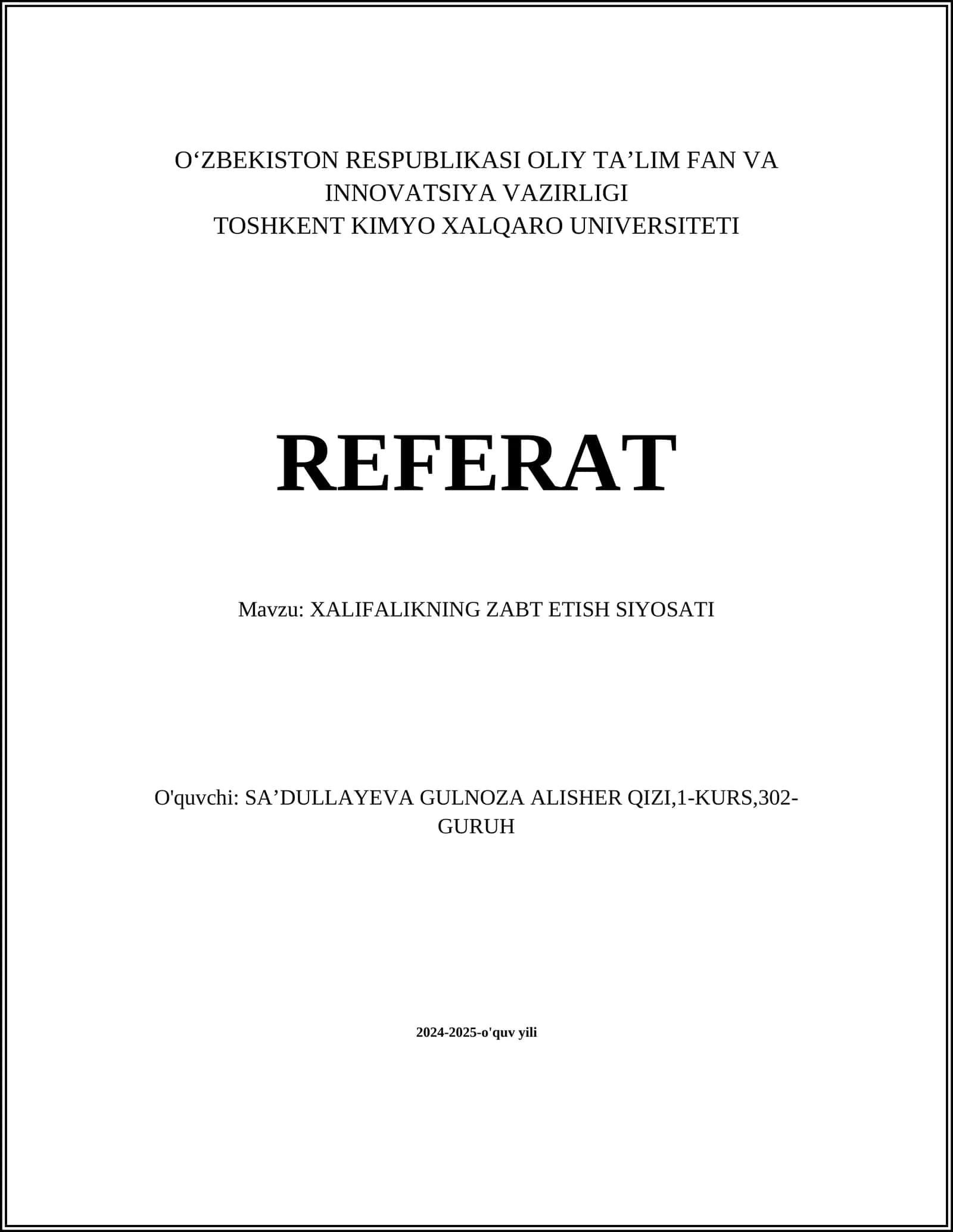 XALIFALIKNING ZABT ETISH SIYOSATI