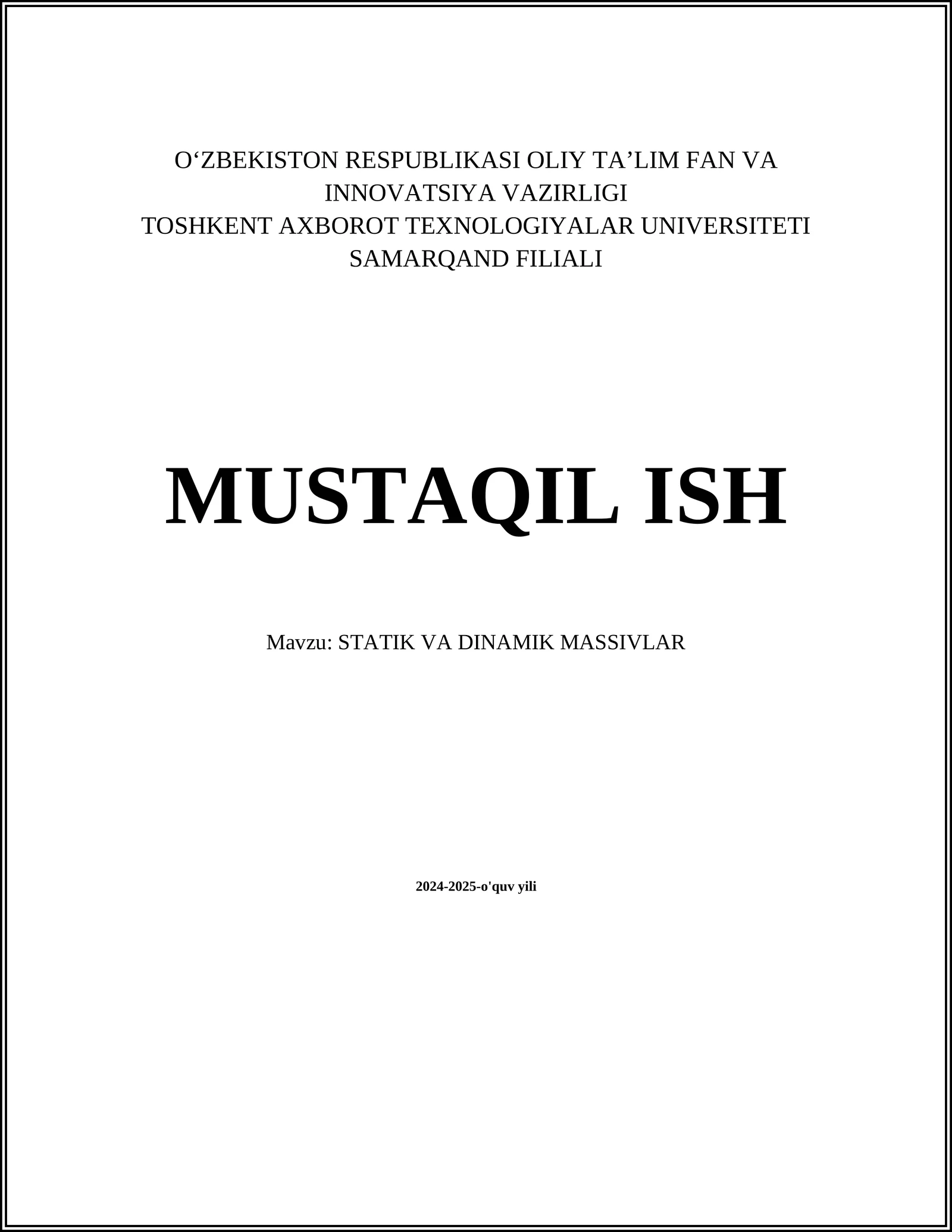 STATIK VA DINAMIK MASSIVLAR
