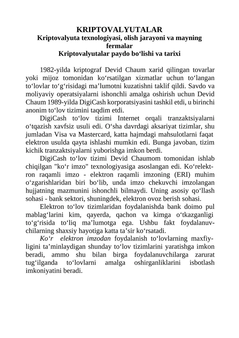 KRIPTOVALYUTALAR