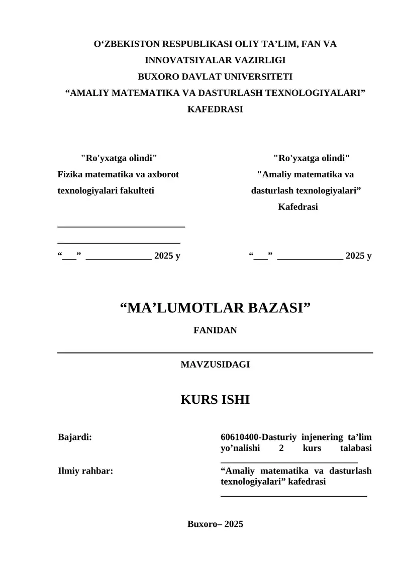 MA’LUMOTLAR BAZASI