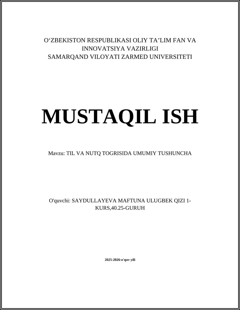 TIL VA NUTQ TOGRISIDA UMUMIY TUSHUNCHA