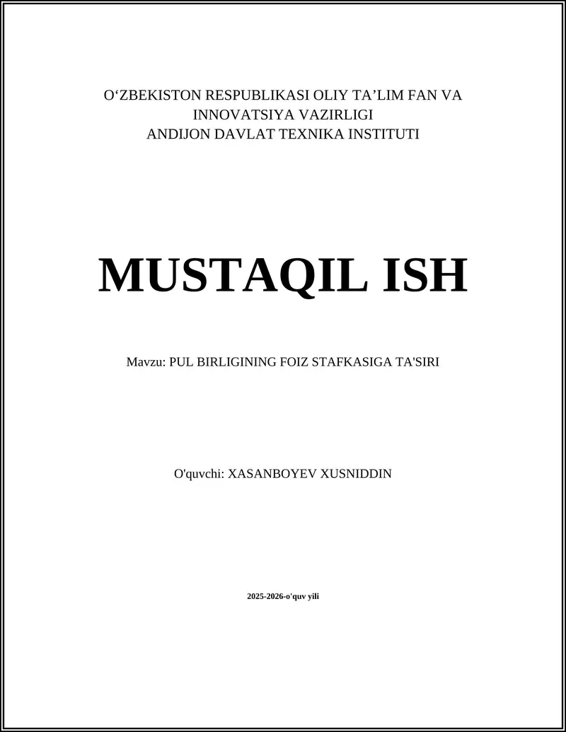 PUL BIRLIGINING FOIZ STAFKASIGA TA'SIRI