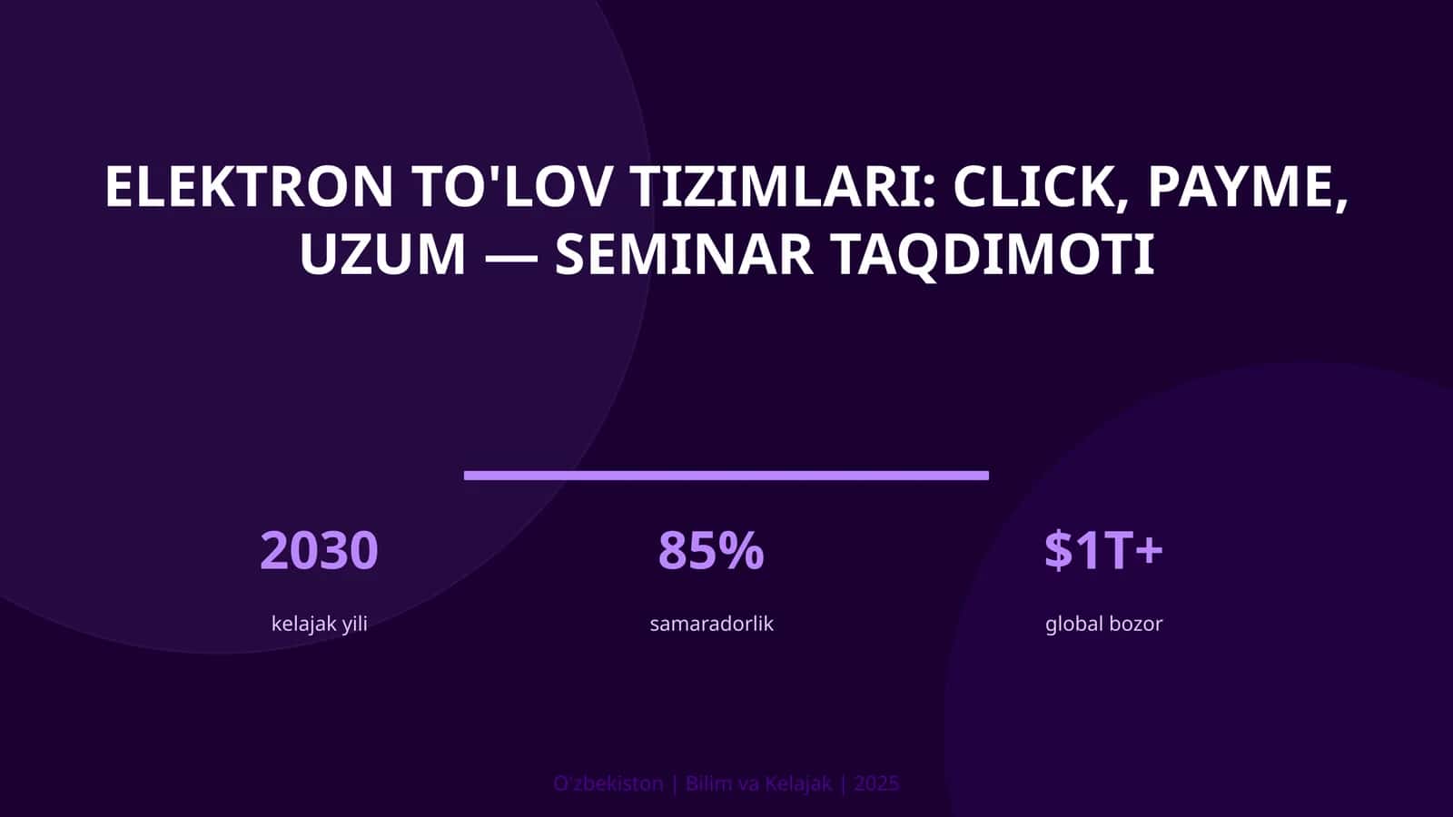 Elektron to'lov tizimlari: Click, Payme, Uzum — seminar taqdimoti