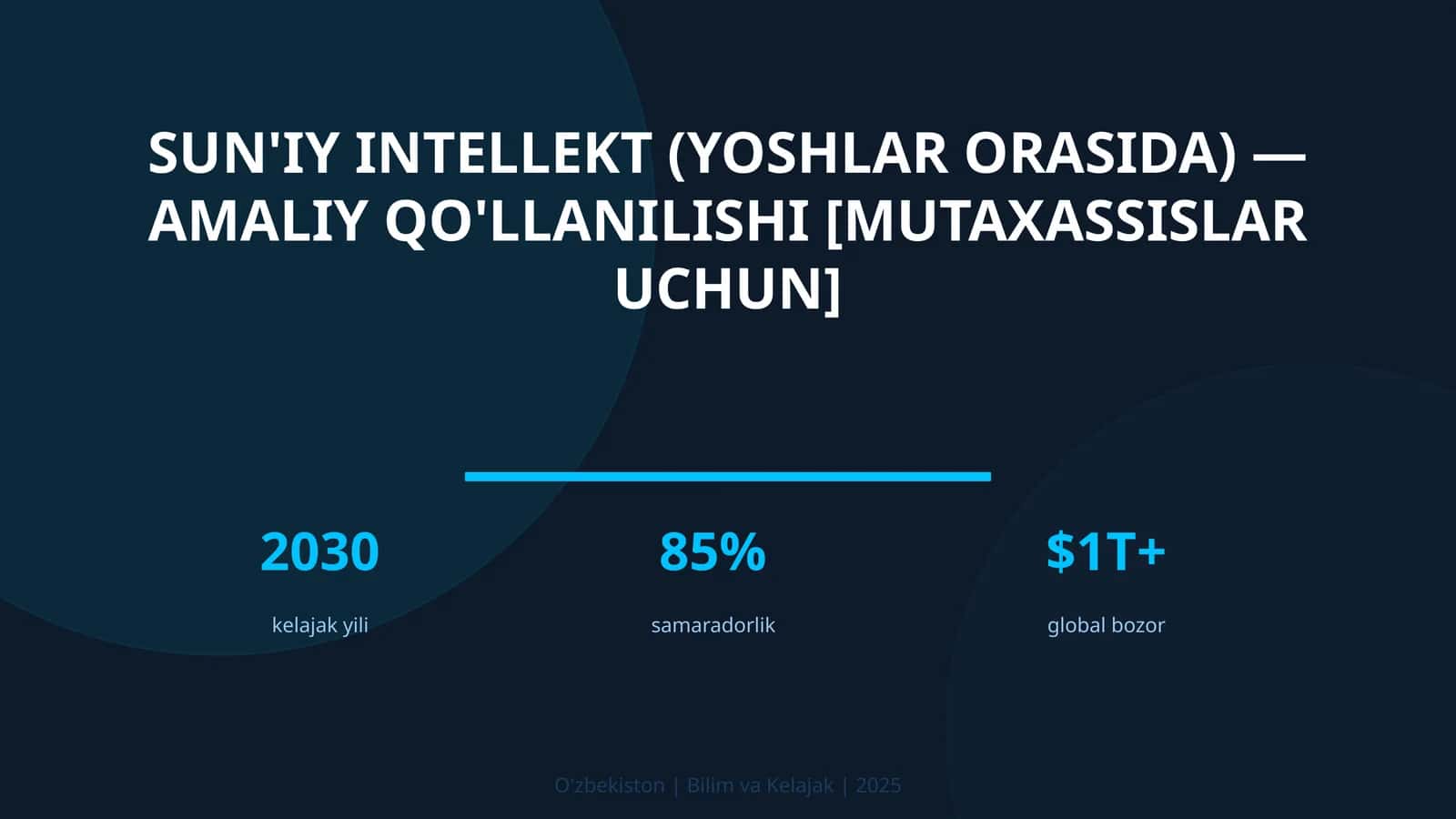 SUN'IY INTELLEKT (YOSHLAR ORASIDA) — AMALIY QO'LLANILISHI [MUTAXASSISLAR UCHUN]