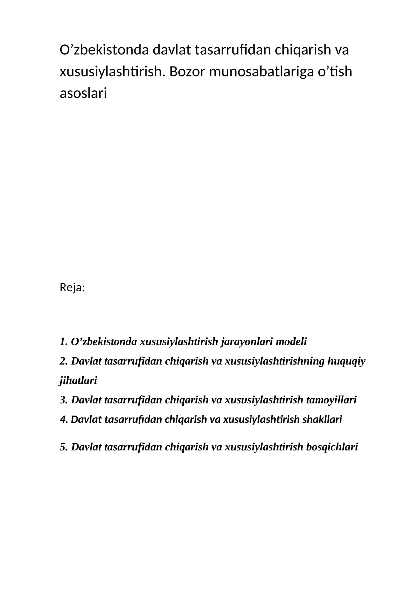 O’zbеkistоnda xususiylashtirish jarayonlari mоdеli