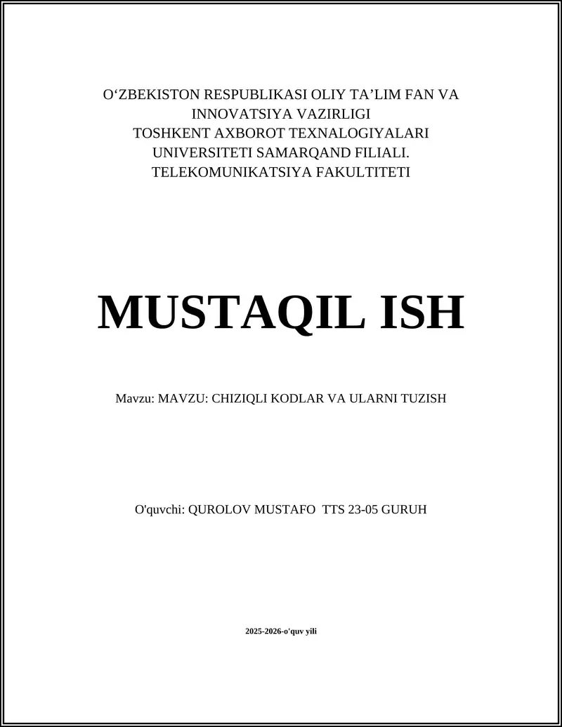Chiziqli Kodlar va Ularni Tuzish