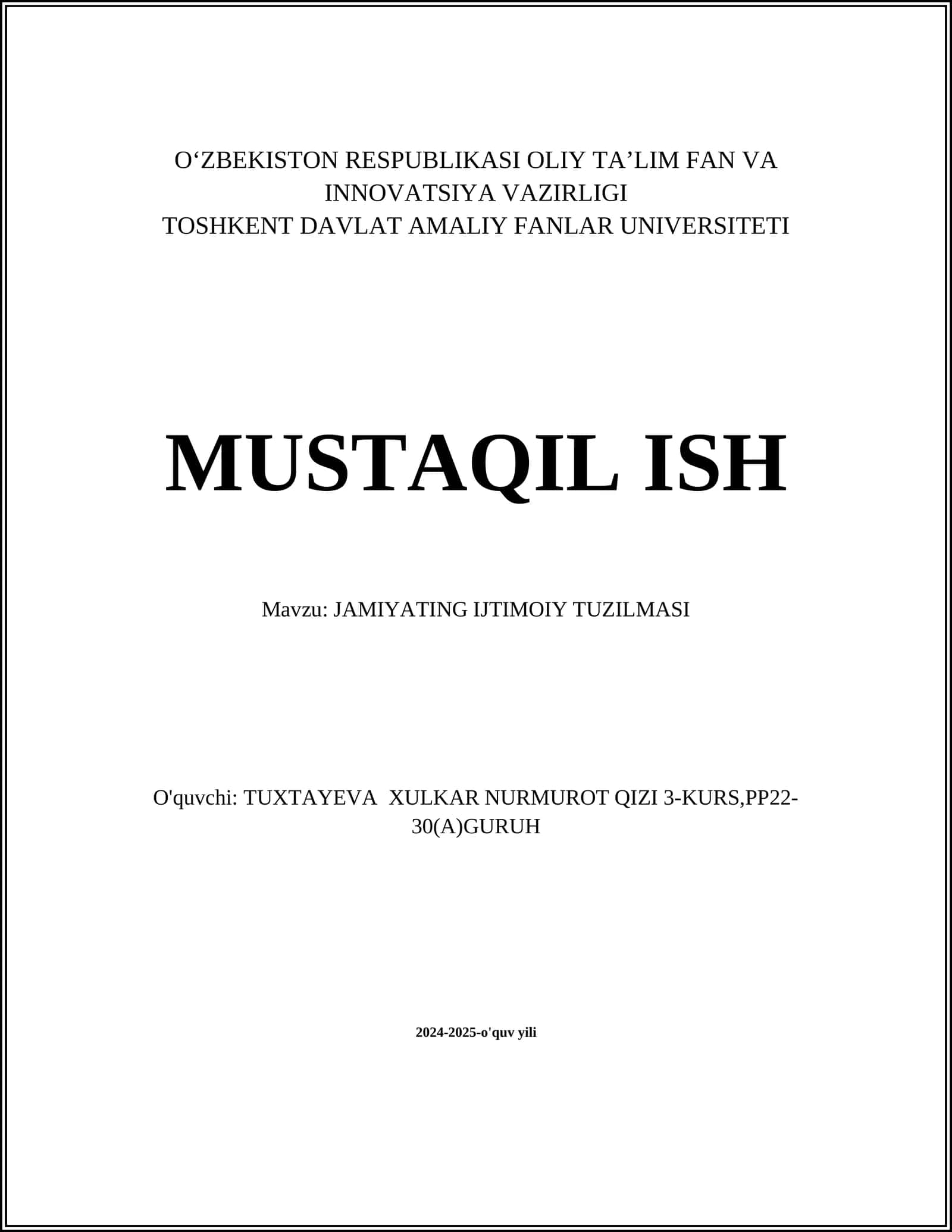 JAMIYATING IJTIMOIY TUZILMASI