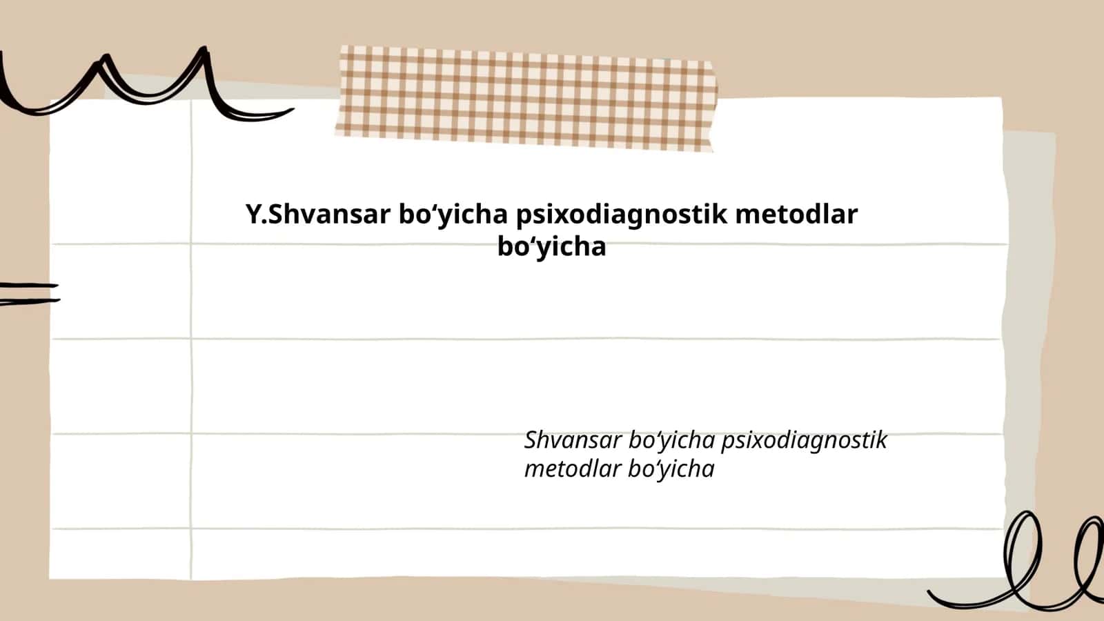 Y.Shvansar boʻyicha psixodiagnostik metodlar