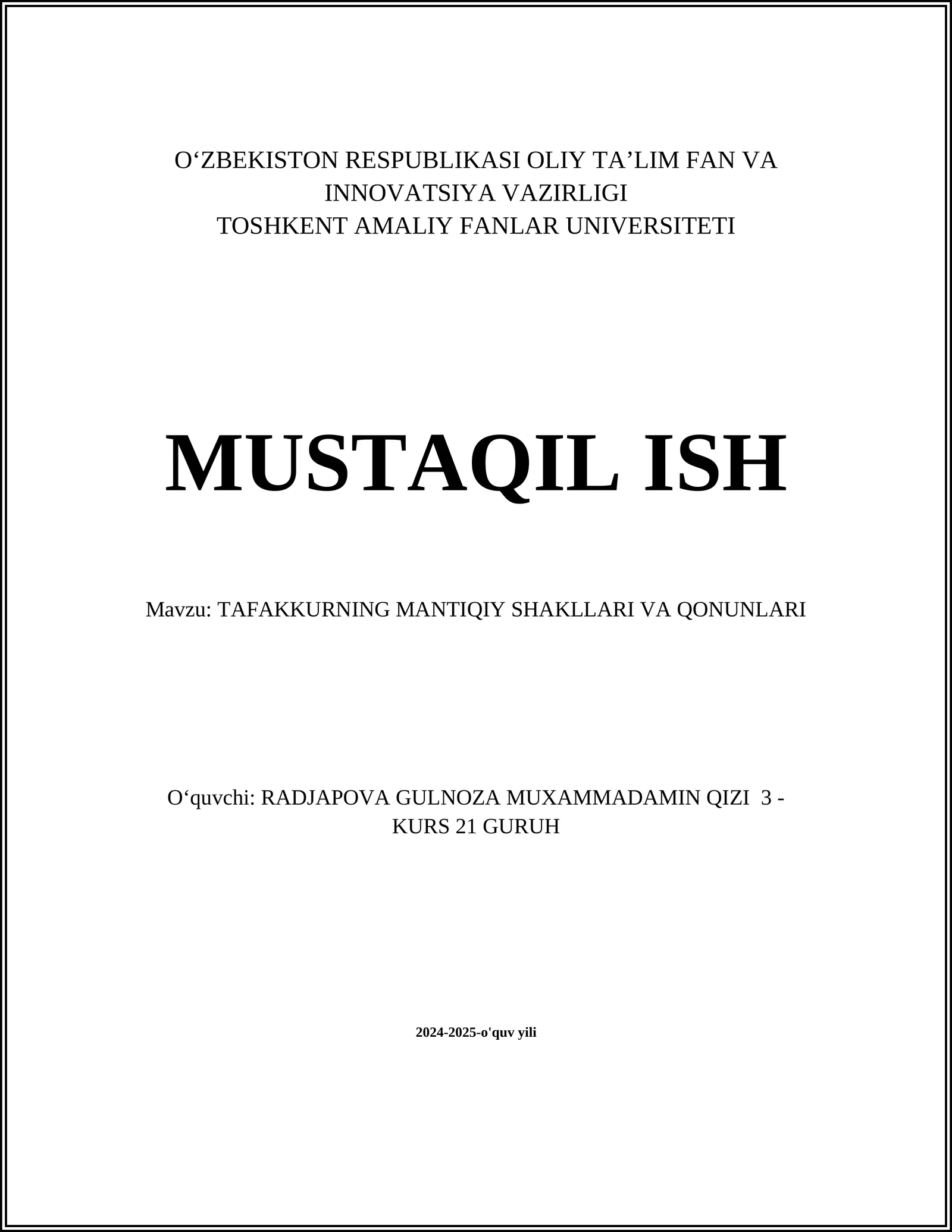 TAFAKKURNING MANTIQIY SHAKLLARI VA QONUNLARI