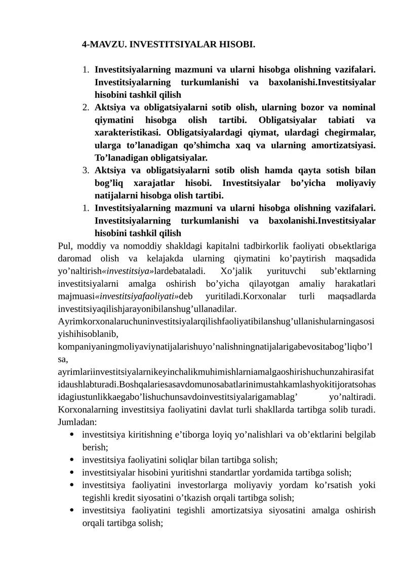 INVESTITSIYALAR HISOBI