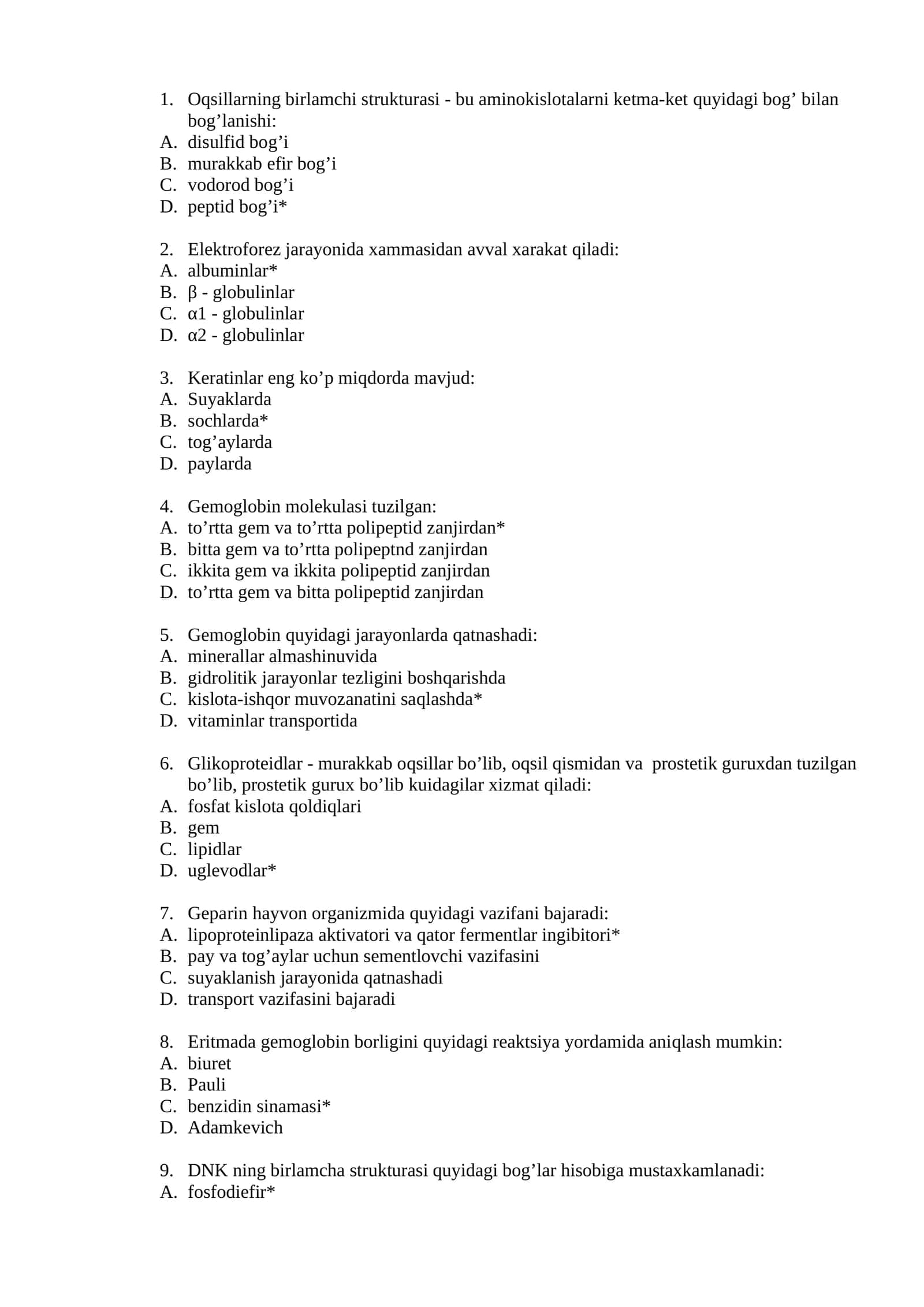 Biologiya Test Savollari