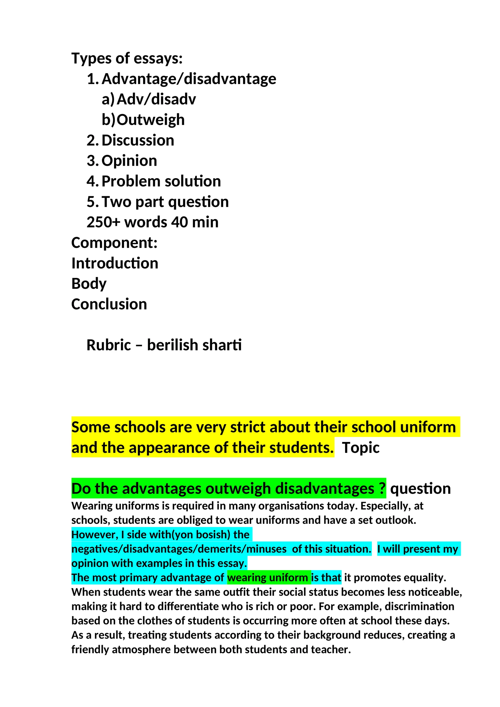 Types of essays: Advantage/disadvantage