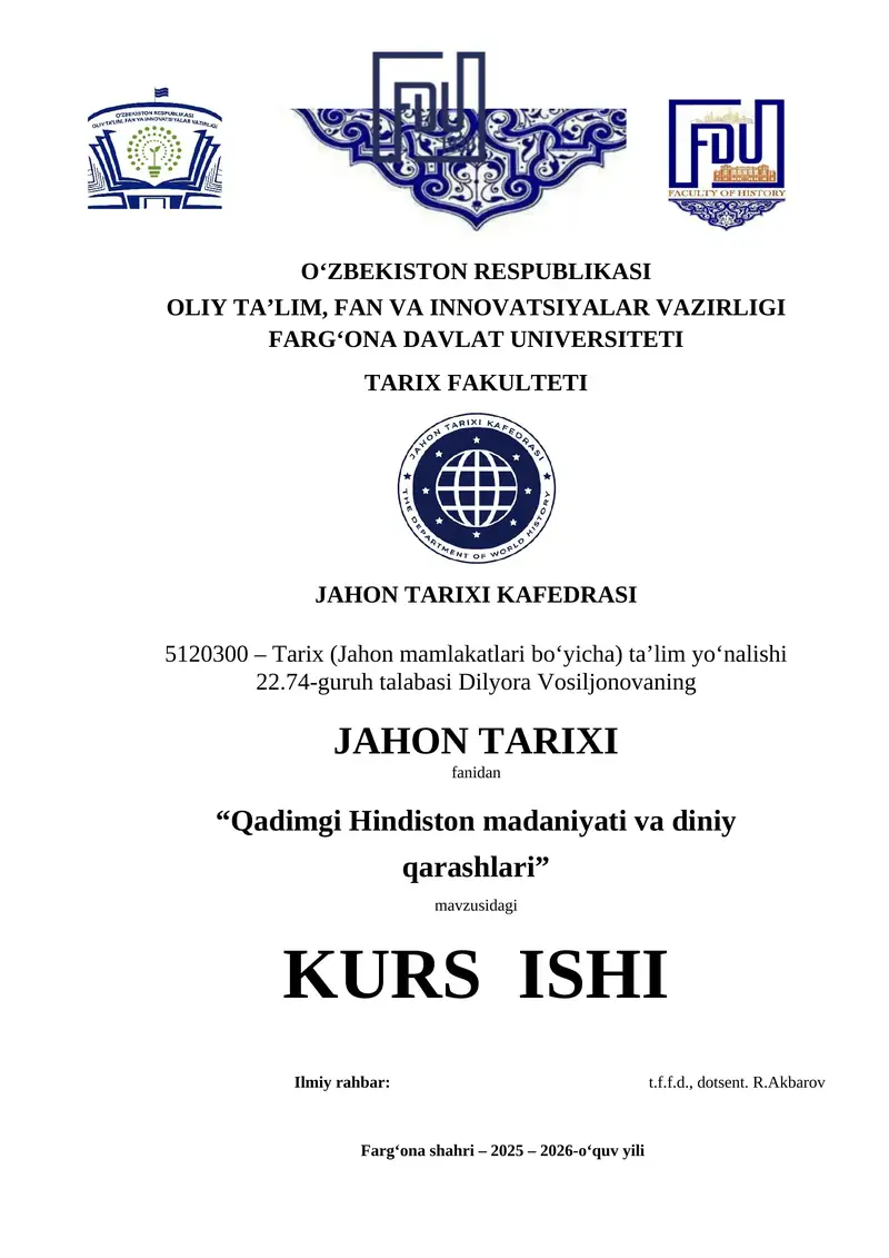 Qadimgi Hindiston madaniyati va diniy qarashlari
