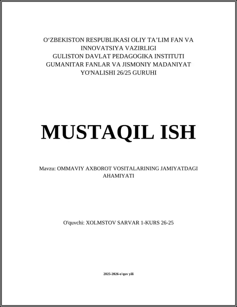 Ommaviy axborot vositalarining jamiyatdagi ahamiyati