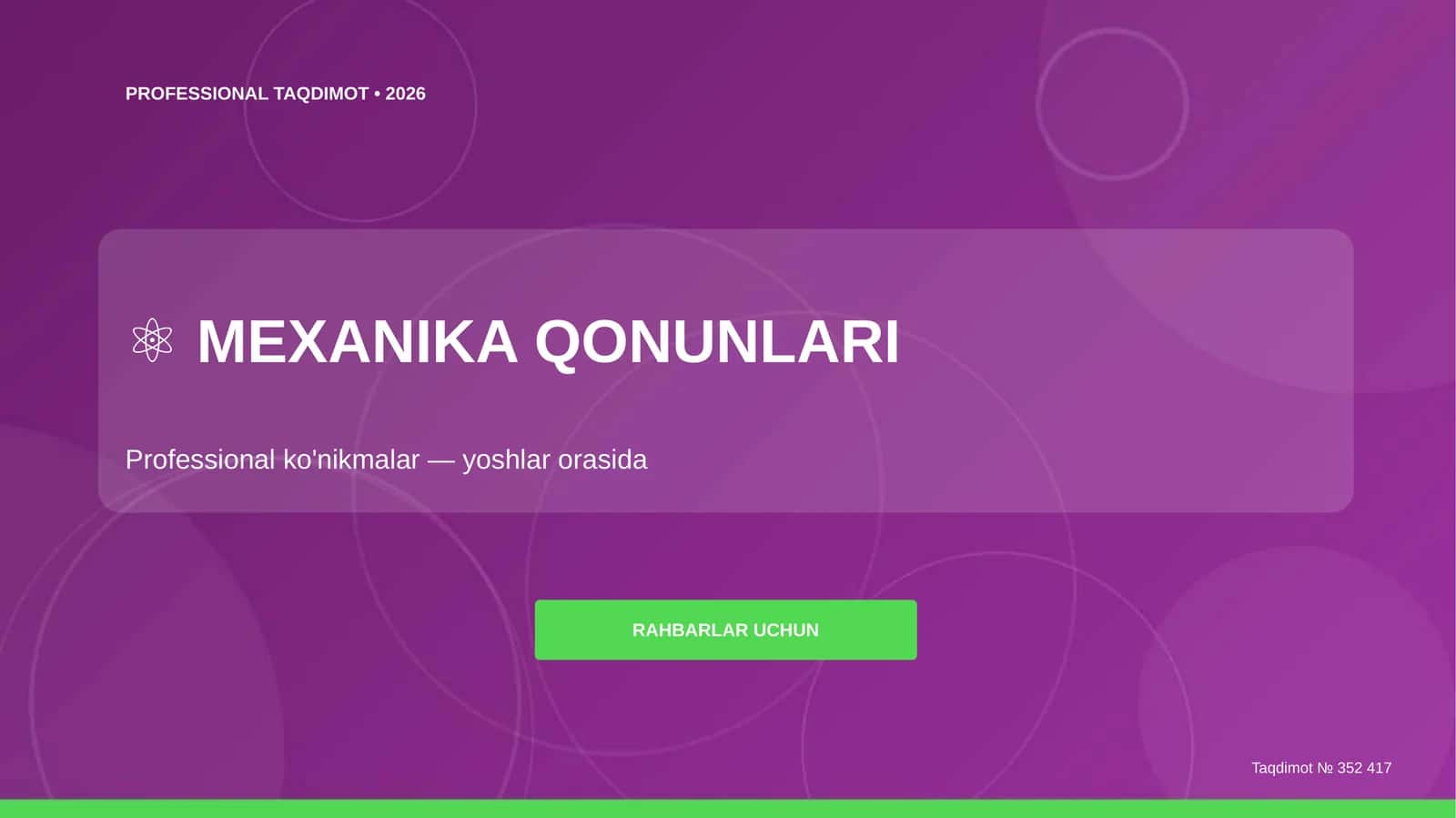 Mexanika qonunlari: professional ko'nikmalar - yoshlar orasida [rahbarlar uchun]