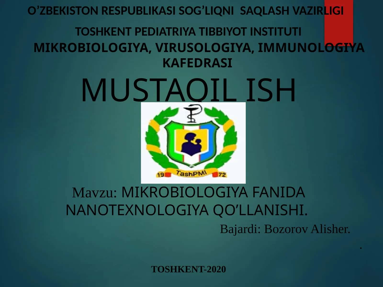 MIKROBIOLOGIYA FANIDA NANOTEXNOLOGIYA QO’LLANISHI
