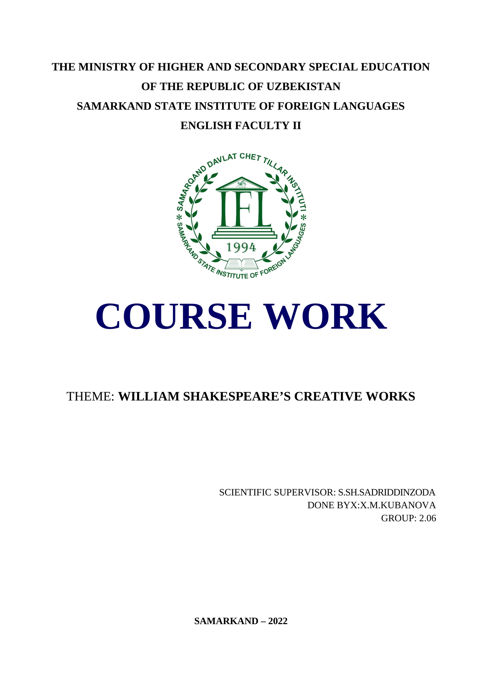 WILLIAM SHAKESPEARE’S CREATIVE WORKS